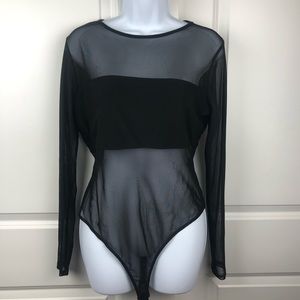 Wet Seal Black Mesh Bodysuit- Size XL